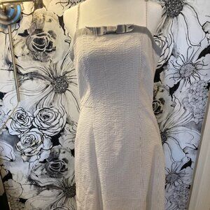 ISAAC MIZRAHI Women's Dress Gray and White Striped Bow Front SIZE 12